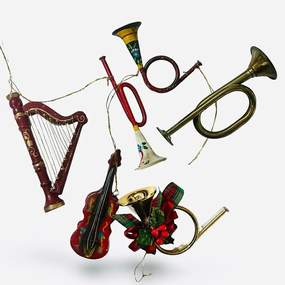Vintage Musical Instruments Christmas Ornaments Lot of 6